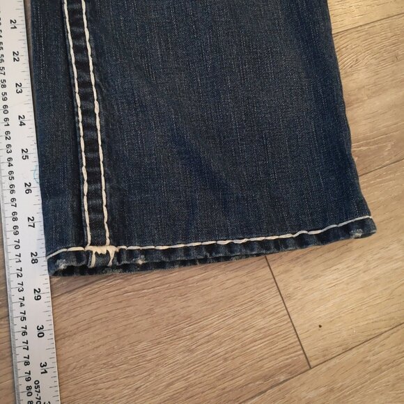 True Religion Billy Super T Jeans 34 x 28.5 Inseam Big White Stitch Blue NICE - Picture 12 of 13